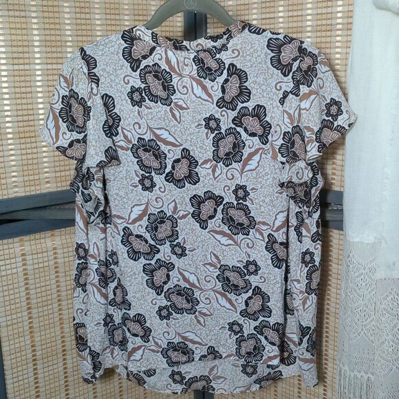 Loft Brown Floral Print Short Sleeve Blouse - Picture 4 of 5
